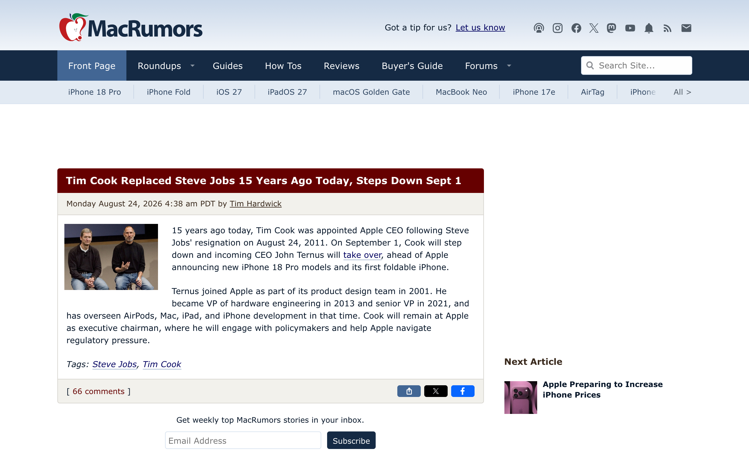 MacRumors 报道库克卸任
