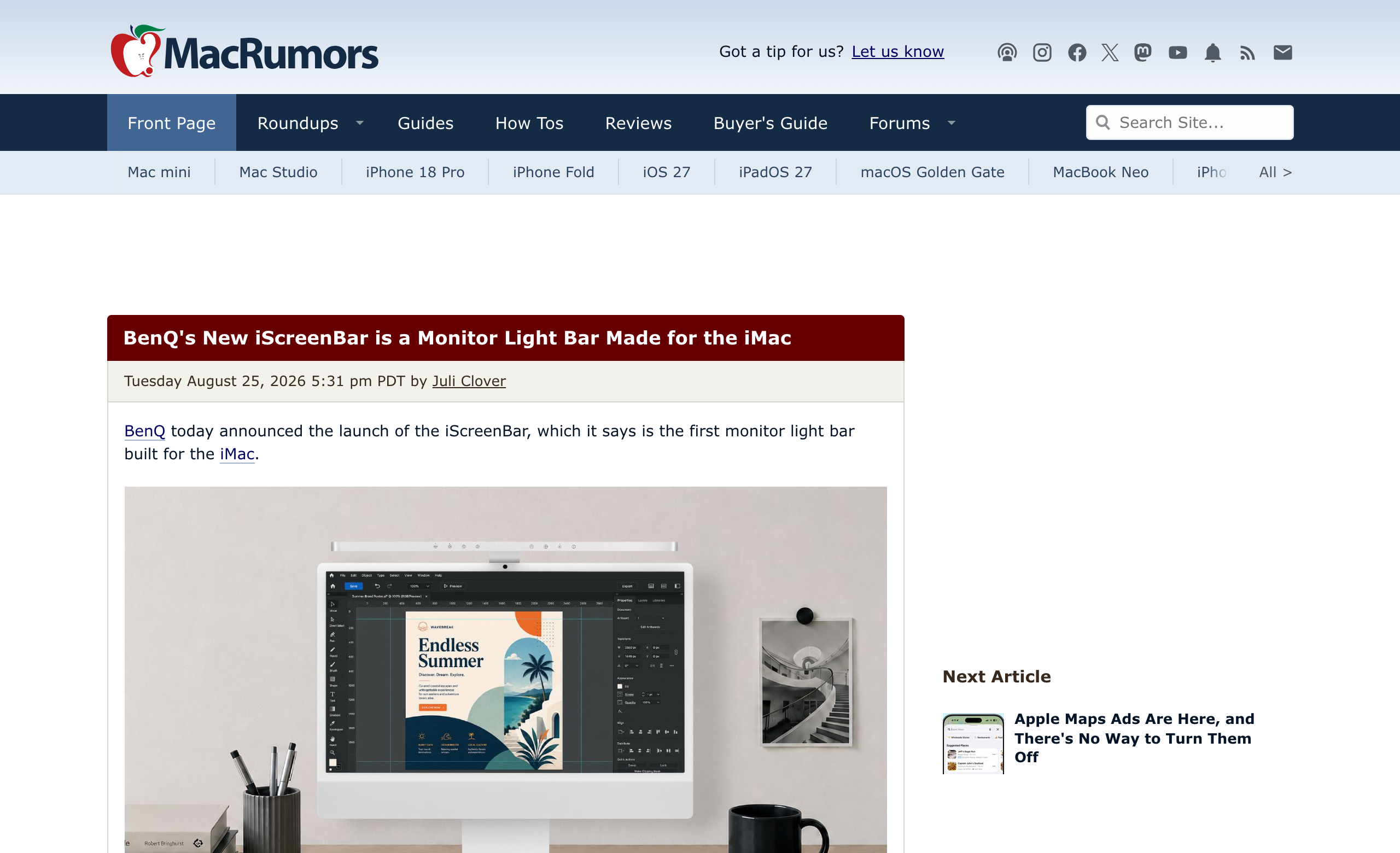 MacRumors 报道：首款专为 iMac 打造的显示器灯条
