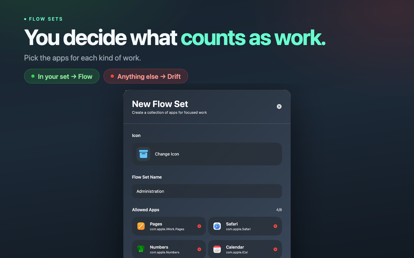 Flow Sets:挑哪些 App 算「工作」